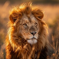 Obraz premium majestic lion with a golden mane staring into the distance