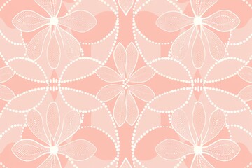 Fototapeta premium Elegant Coral Floral Wallpaper Pattern with Vintage Appeal. Design for background, graphic design, print, poster, interior, packaging paper