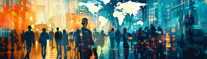 Fototapeta premium A bustling global market scene, illustrating trade fluctuations and the impact of foreign investment in emerging economies