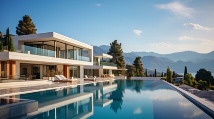 Modern villa with swimming pool and mountain view