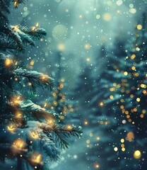 Christmas tree with lights and snow