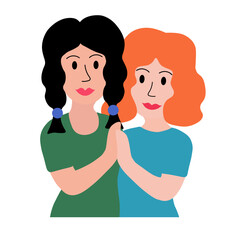 LGBT concept. Lesbian married couple. Women hugging. Vector illustration in flat style.