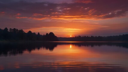 Fototapeta na wymiar Lakefront Luminance: Mesmerizing Sunrise Over the Serene Waters/Riverside Radiance: Captivating Sunrise Over the Flowing Waters