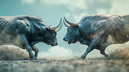 Symbolic confrontation of strength and power between two bulls.