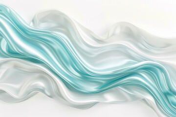A tiddle wavy abstract background featuring a blend of aquamarine and pearl white, reminiscent of gentle sea waves, on a solid white background.