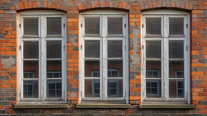 Obraz premium The historic brick wall with its white windows