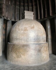 Fototapeta premium At Karla Caves, ancient Buddhist Indian rock-cut caves at Karli, Maharashtra, India