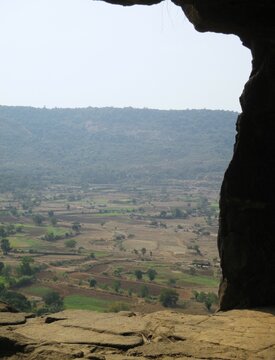 At Karla Caves, ancient Buddhist Indian rock-cut caves at Karli, Maharashtra, India