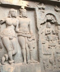 At Karla Caves, ancient Buddhist Indian rock-cut caves at Karli, Maharashtra, India