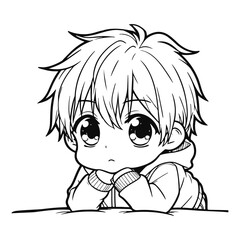 Cute Manga Kid vector illustration, anime coloring pages, adult coloring 