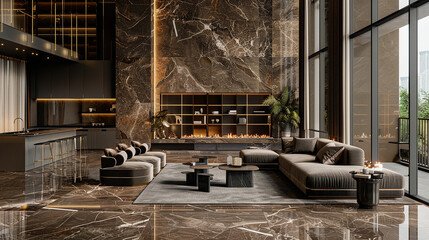 Rich brown marble with warm undertones, reminiscent of a cozy fireplace.