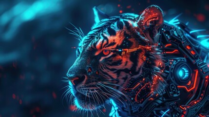 Tiger big cyborg Armor cyberpunk technology future Background wallpaper AI generated image