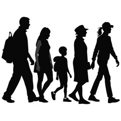 silhouette of group of a people walking on white background