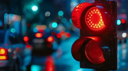 A close-up of a red traffic light, signaling vehicles to stop and ensure safety at a busy urban junction.