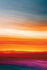 Abstract gradient sunset wall art with warm and cool tones. Modern and tranquil vibe. Vibrant sunset wall art with abstract gradients. Colorful landscape of bright orange sky and blue ocean. Peaceful.