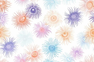 Colorful Sea Urchins Seamless Pattern on White Background Vibrant Marine Life Illustration for Design and Decoration