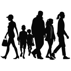 silhouette of group of a people walking on white background