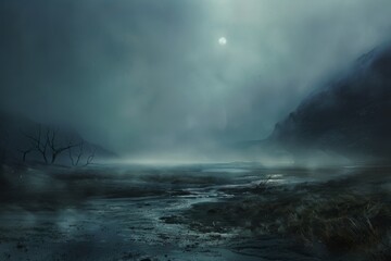 Fototapeta premium A dark and stormy night with a large moon in the sky
