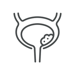Bladder Tumor Cancer Icon. Line Illustration of a Bladder with Tumor Symbol, Representing Bladder Cancer and Related Health Issues. Ideal for Medical Themes. Isolated Vector Sign.