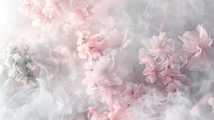 Delicate puffs of smoke in blush pink and soft gray, floating airily like the petals of cherry blossoms in spring.