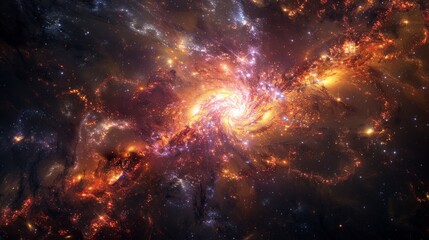 A striking image of the galaxy core, ablaze with a myriad of stars, swirling in a dance of cosmic light and color, the surrounding darkness accentuating its radiant intensity.