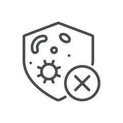 Poor Hygiene Icon. Line Vector Illustration of Shield with Bacteria and Cross, Symbolizing the Importance of Good Hygiene Practices. Isolated Outline Sign.


