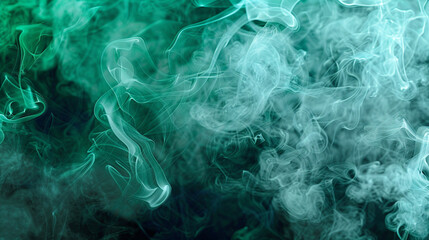 Layers of translucent smoke in shades of turquoise and mint green, set against a contrasting dark background, giving the illusion of depth and space.