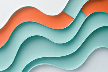 Obraz premium Matte aquamarine and muted tangerine tiddle waves on a solid white background, creating a bright and cheerful abstract.