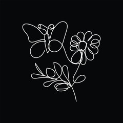  butterfly with flower minimal design hand drawn one line style drawing, butterfly with flower one line art continuous drawing, butterfly with flower single line art 
