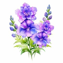 A watercolor painting of purple delphiniums