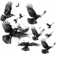 Flying Crow on White Background. Clipping Path