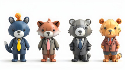 3D Cute Animal Business Avatars in Isometric Scene for Corporate Presentations and Marketing Materials