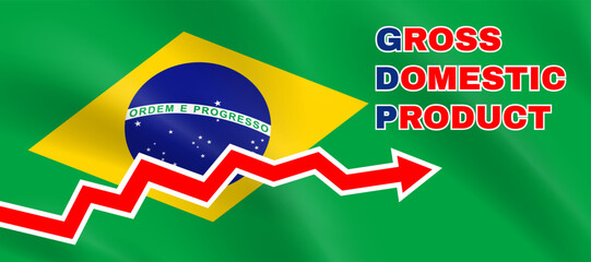 Gross Domestic Product graph Brazil GDP Brazilian  flag background vector illustration