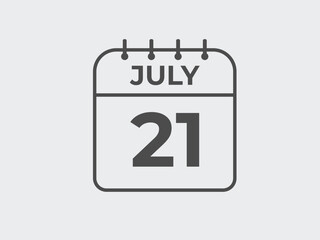July 21 calendar reminder. 21 July daily calendar icon template. Calendar 21 July icon Design template. Vector illustration
