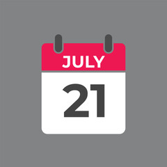 July 21 calendar reminder. 21 July daily calendar icon template. Calendar 21 July icon Design template. Vector illustration
