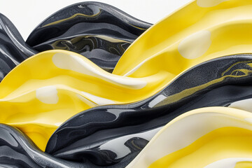 Soft matte lemon and deep charcoal grey tiddle waves, providing a modern and vibrant look on a solid white background.