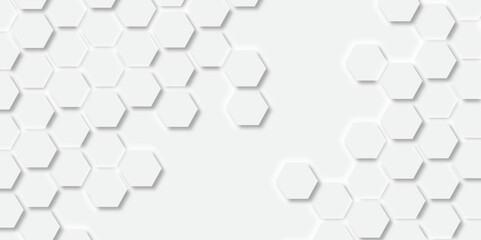 Abstract hexagon background. Futuristic abstract honeycomb mosaic white technology background. Surface polygon pattern with glowing hexagon paper texture and futuristic business. graphic concept.