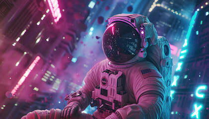 Capture the awe-inspiring moment of an astronaut navigating a sleek