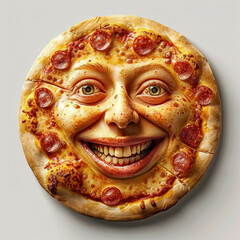 Delicious Pepperoni and Cheese Smiley Face Pizza on White Background for Food and Culinary Concept