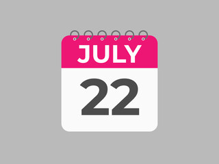 July 22 calendar reminder. 22 July daily calendar icon template. Calendar 22 July icon Design template. Vector illustration
