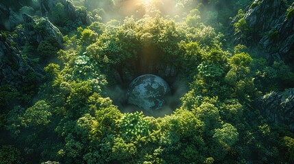 Aerial top view green forest with earth, Green planet in your hands, Save Earth, Texture of forest view from above ecosystem and healthy environment, earth day, Generative Ai 