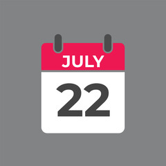 July 22 calendar reminder. 22 July daily calendar icon template. Calendar 22 July icon Design template. Vector illustration
