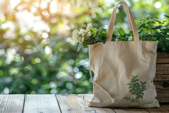 Eco-friendly canvas tote bag on a minimalist white background. Beautiful simple AI generated image in 4K, unique.