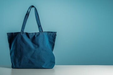 Pristine blue tote bag on a neutral background, symbolizing eco-friendly fashion.. Beautiful simple AI generated image in 4K, unique.