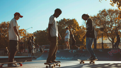 skateboarding friends in the park