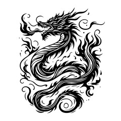 linear abstract dragon tattoo drawing on white background	