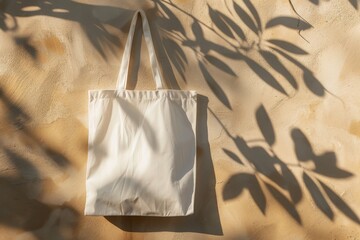 Clean and Simple White Tote Bag Mockup for Advertising and Branding - Perfect for Carrying Clothes and More on a Grey Background. Beautiful simple AI generated image in 4K, unique.