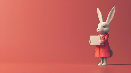 Ultra Realistic Bunny Businesswoman: 3D Icon of Professional Rabbit in Business Attire with Laptop Bag for Website Icons and App Logos