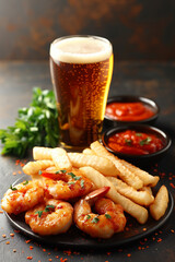 Beer with fish snacks. Fresh atmosphere, tranquility and privacy, photography