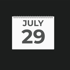 July 29 calendar reminder. 29 July daily calendar icon template. Calendar 29 July icon Design template. Vector illustration
